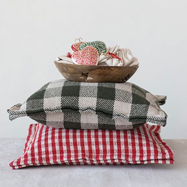 Christmas Plaid Square Throw Pillow | Antique Farm House