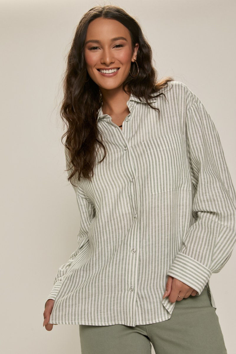 Angelina Striped Linen Button Down Top | Francesca's