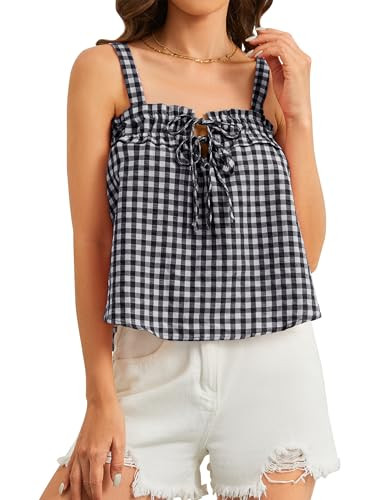 MISSACTIVER Plaid Tie Front Crop Tank Tops for Women Cute Sleeveless Gingham Camisole Square Neck... | Amazon (US)