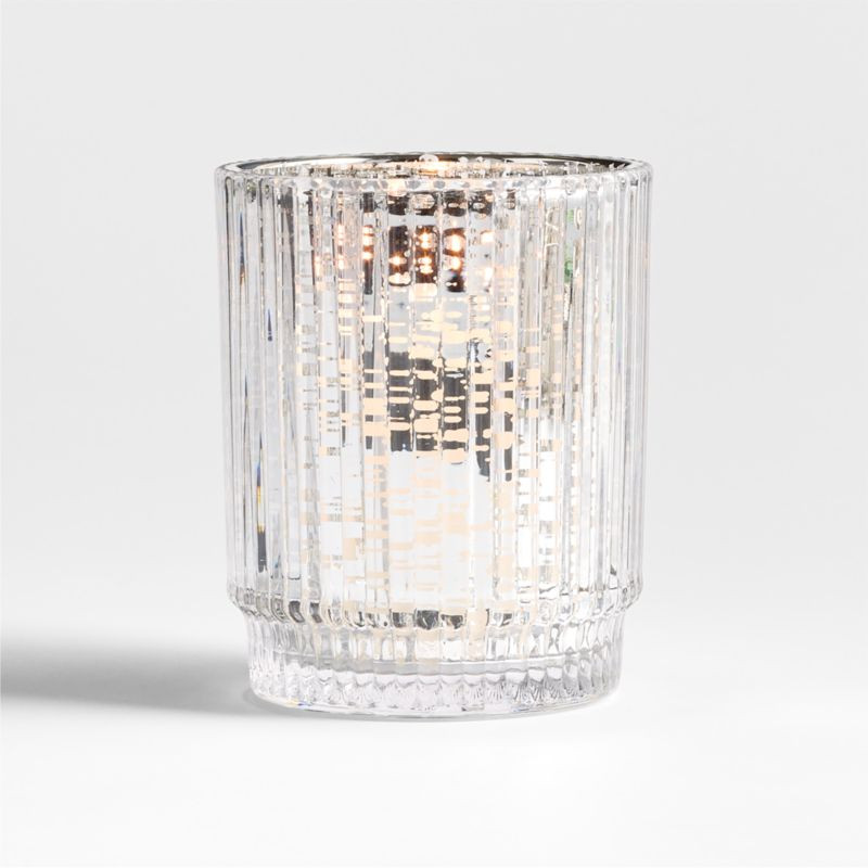Atwell Small Silver Mercury Glass Hurricane Candle Holder 4.5" | Crate & Barrel | Crate & Barrel
