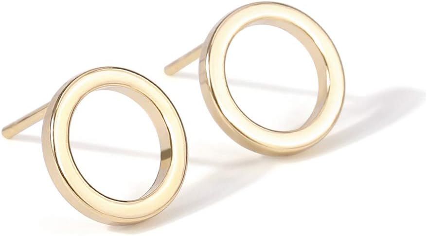 18K Gold Circle Stud Earrings 10MM Small Round Hoop Post Stud for Women Minimalist Cubic Zirconia... | Amazon (US)