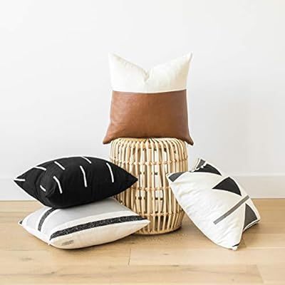 Woven Nook Decorative Throw Pillow Covers, 100% Cotton with Faux Leather, Zulu Set, Pack of 4 (18... | Amazon (US)