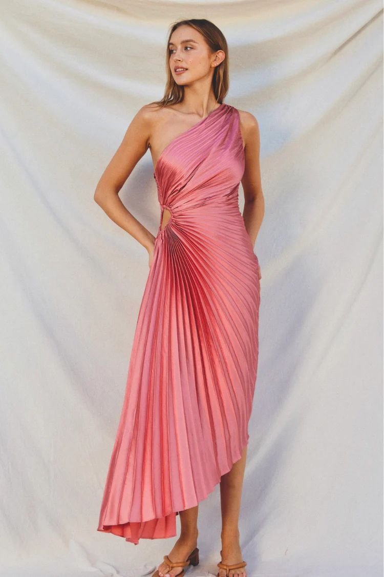 Olympia Rose Pleated One Shoulder Gown | Confête