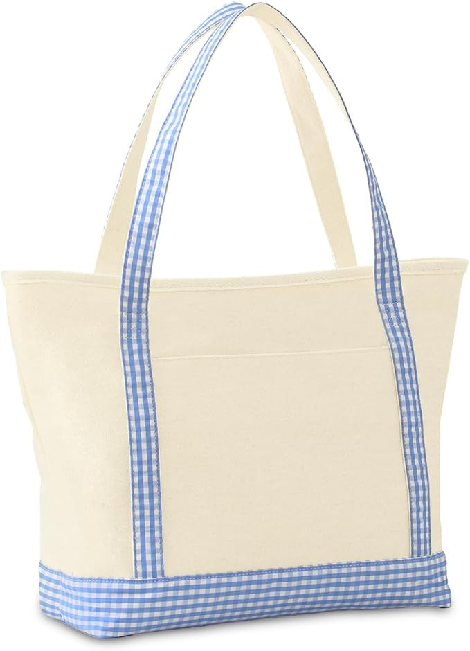 Tote Bag for Women,Canvas Gingham Handbag with Zipper and Pockets,Shoulder Bag for Work Travel Be... | Amazon (US)