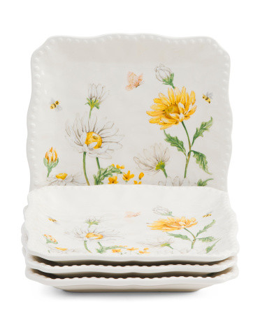 4pc Daisy Print Beaded Square Plates Set  | Kitchen & Dining Room | Marshalls | Marshalls