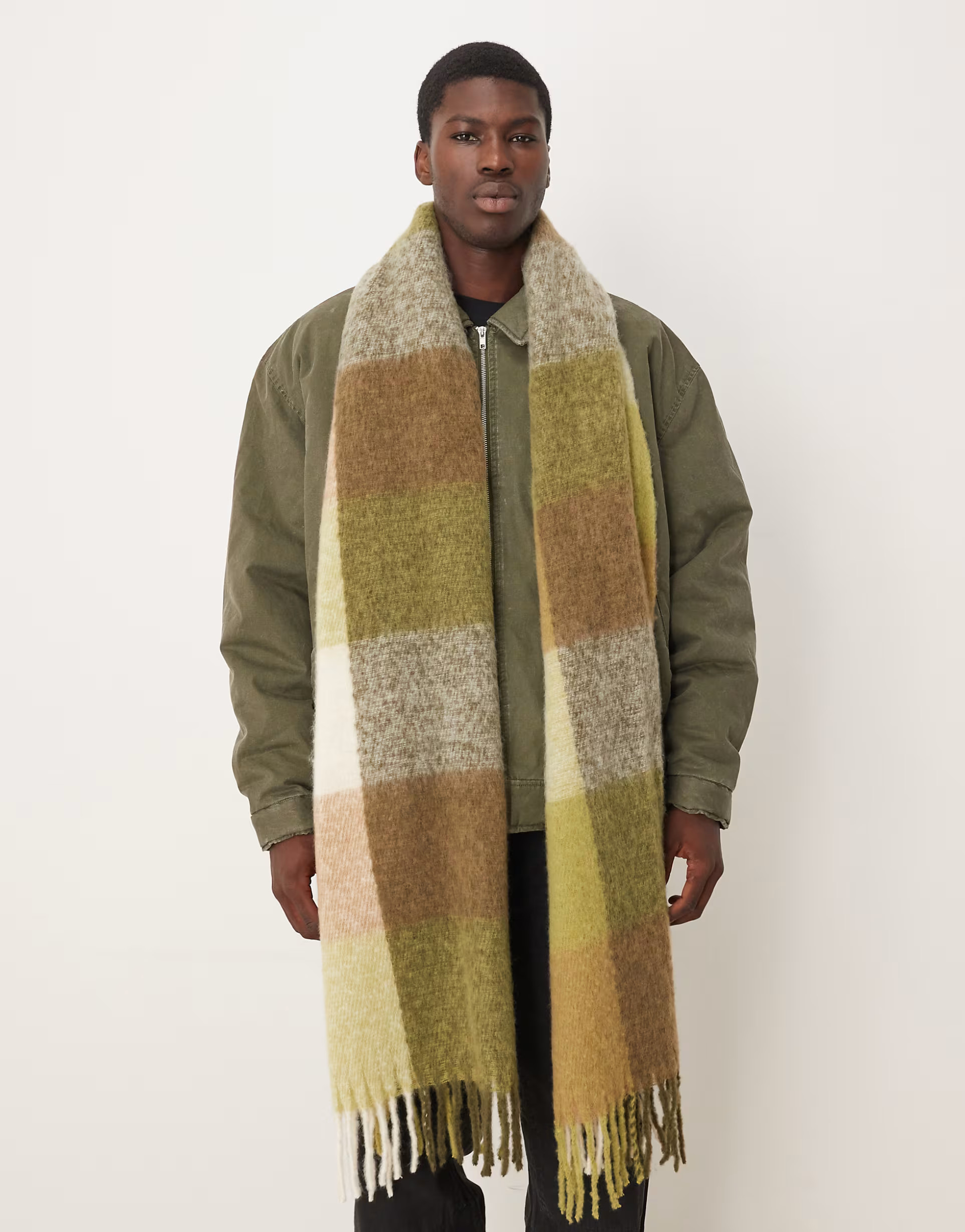 ASOS DESIGN woven oversized check scarf in green | ASOS | ASOS (Global)