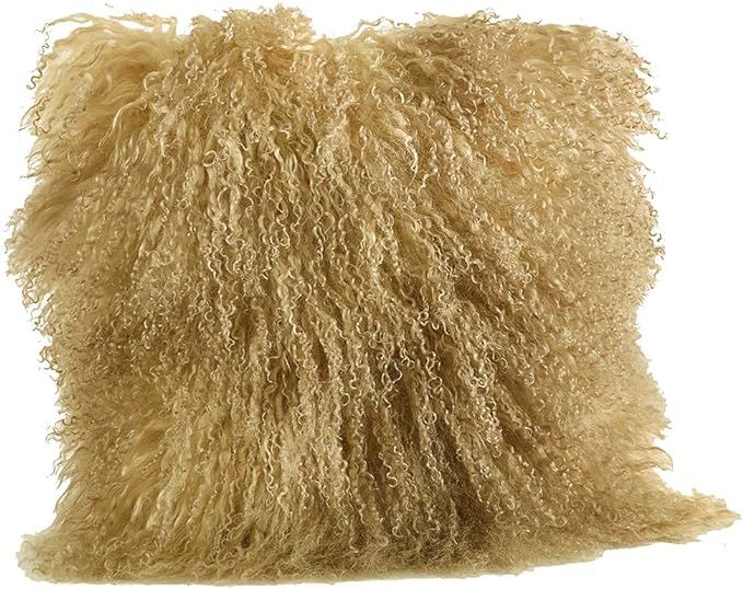 Occasion Gallery Gold Tone Color Real Mongolian Lamb Fur Pillow, Filled. 16 Inch Square | Amazon (US)