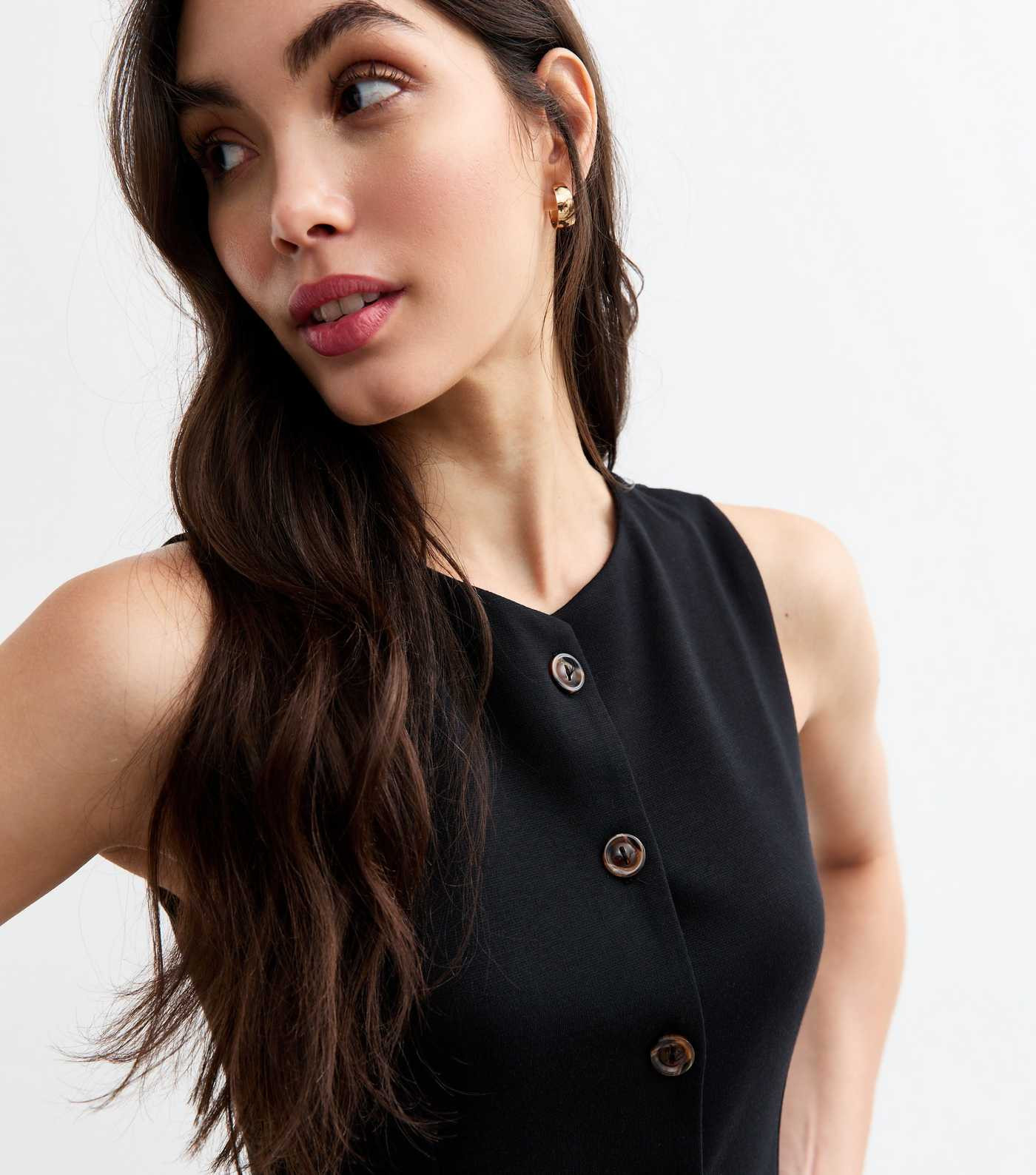 Black Crew Neck Button Down Top | New Look | New Look (UK)