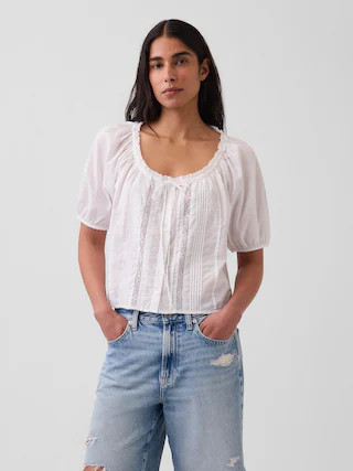 Elbow-Sleeve Crop Pintuck Top | Gap (US)