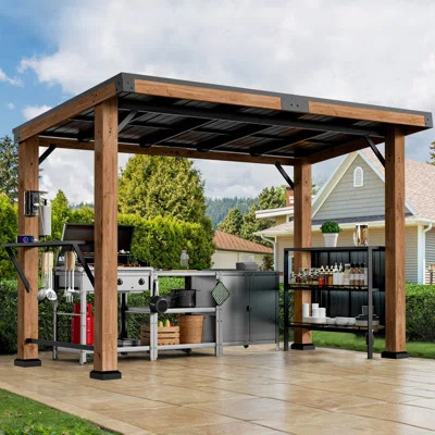 Woodberry 6'x12' Cedar Wood Outdoor Gazebo Pavilion With Slope Hardtop Galvanized Steel Slope Roof, Powerport And Shelf | Wayfair North America