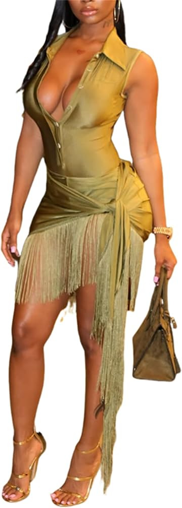 Women's 2 Piece Skirt Set Fringe Hem Mini Dress Sexy Birthday Outfit | Amazon (US)