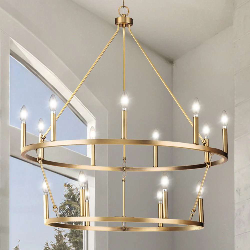 UHP4607 Modern Farmhouse Indoor Chandelier, 38-3/8''H x 35-1/2"W x 35-1/2''D, Vintage Brass Finis... | Urban Ambiance, Inc.