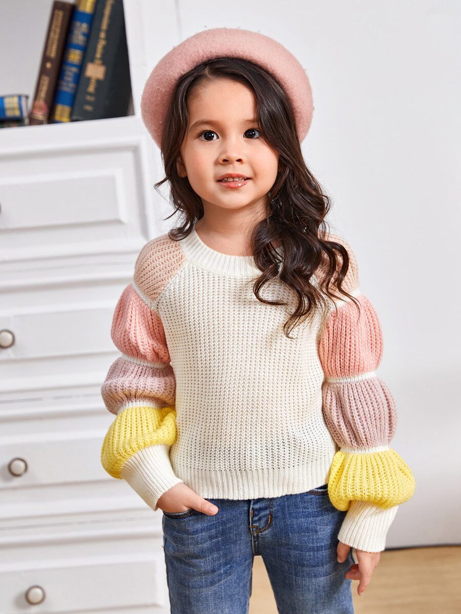 SHEIN Toddler Girls Colorblock Gathered Sleeve Sweater
   
      SKU: sk2208083758843818
        ... | SHEIN