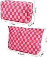 SOIDRAM 2 Pieces Makeup Bag Large Checkered Cosmetic Bag Capacity Canvas Mix Travel Toiletry Bag ... | Amazon (US)