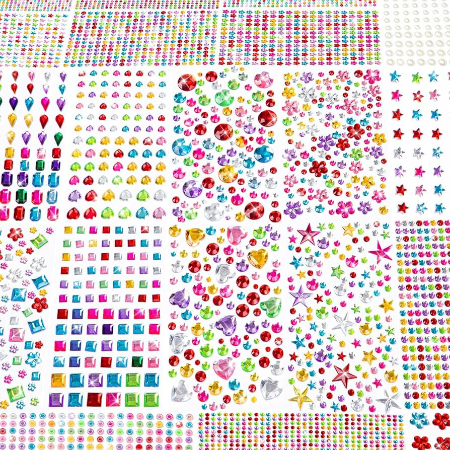 6124Pcs Gem Stickers-Self-Adhesive Face Jewelry Stickers, Acrylic Gems DIY Crafts, Sparkling Hear... | Amazon (US)