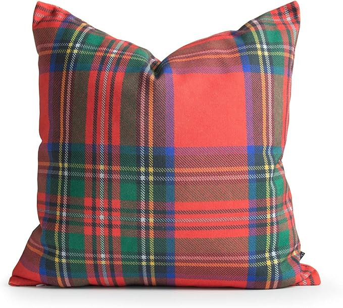 Hofdeco Decorative Throw Pillow Cover ONLY, Red Royal Stewart Scottish Tartan Plaid (Canvas), 18"... | Amazon (US)