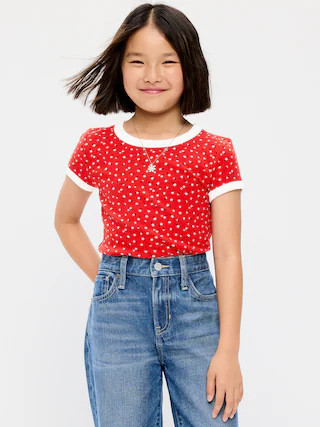 Fitted Short-Sleeve Ribbed Ringer T-Shirt for Girls | Old Navy (US)
