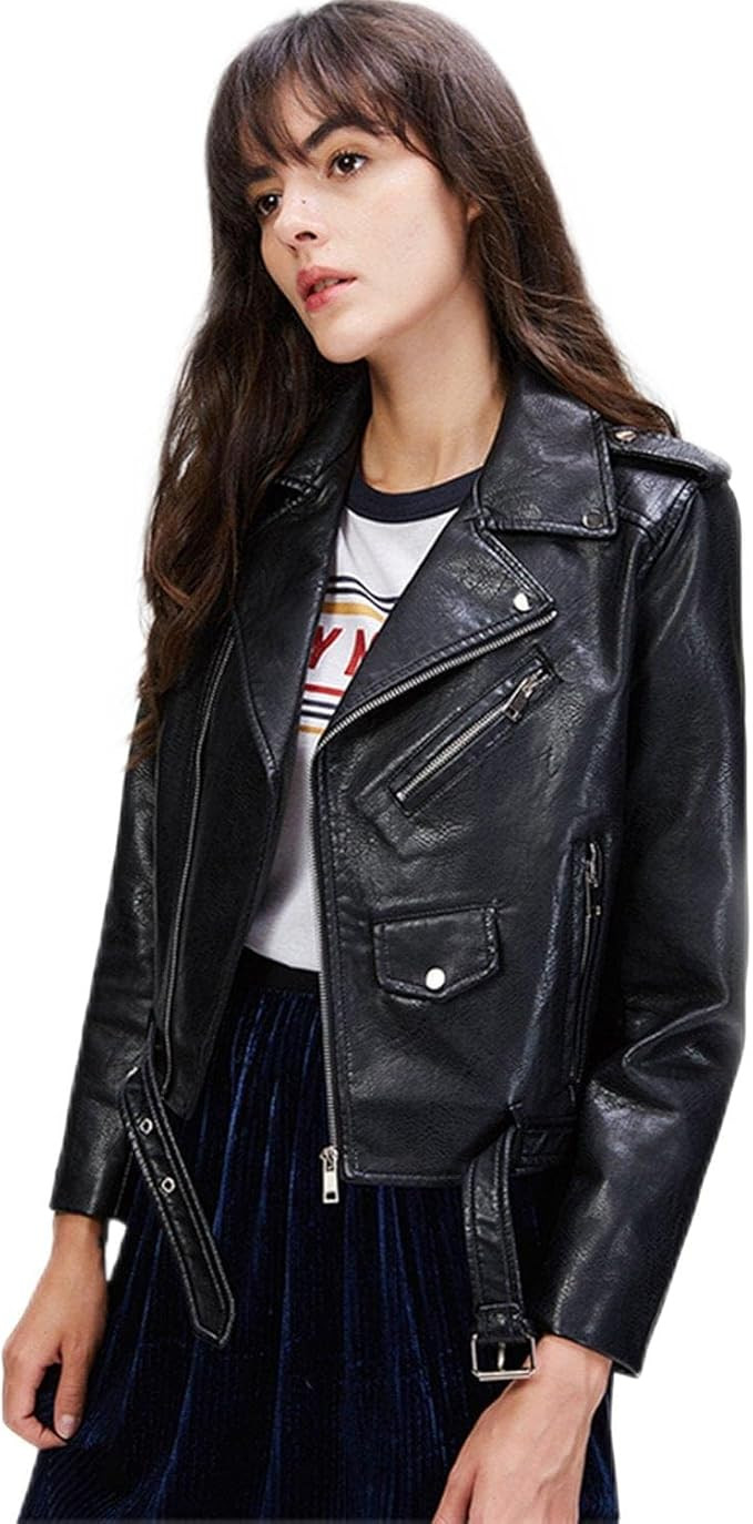 LY VAREY LIN Women's Faux Leather Motorcycle Jacket PU Slim Short Biker Coat | Amazon (US)