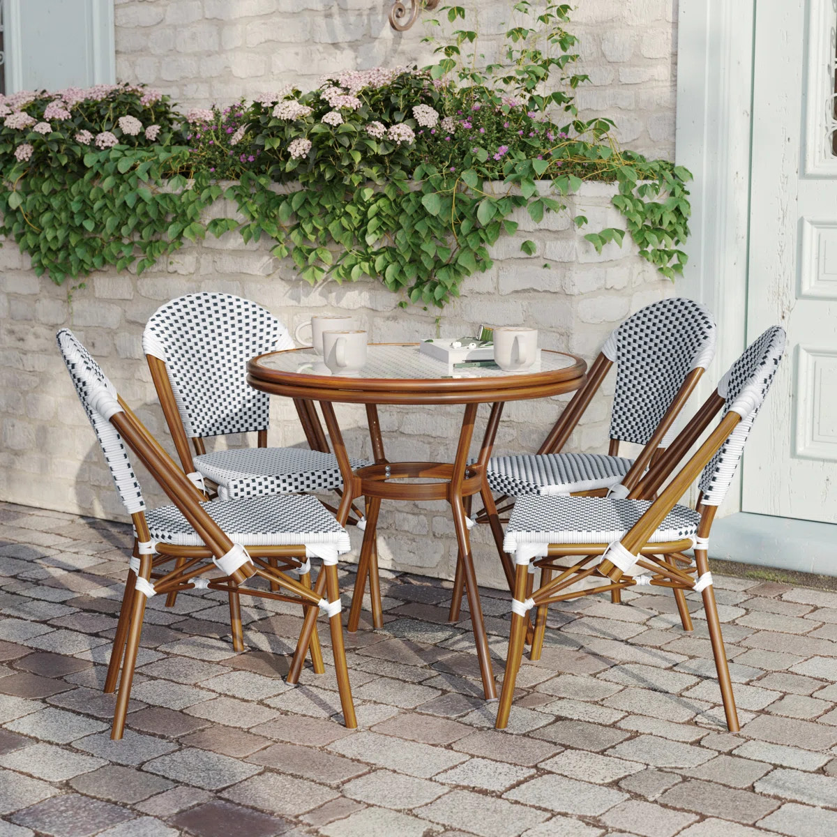 Rylan Indoor/Outdoor Commercial Bistro Set with Table and Four Chairs | Wayfair North America