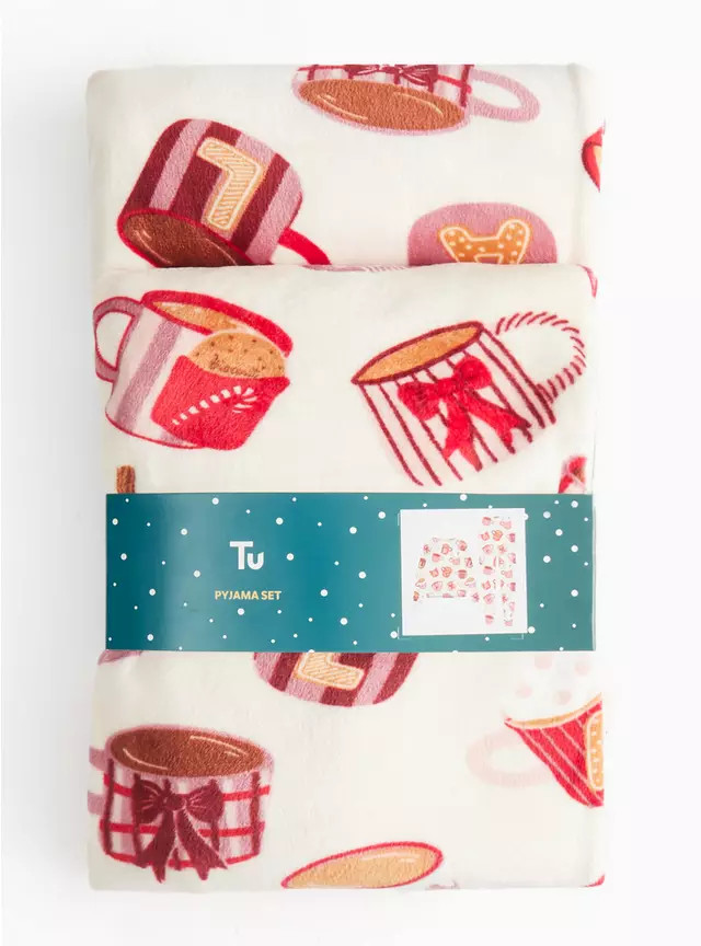 Festive Hot Choc Mugs Slinky Fleece Pyjamas L | Tu Clothing
