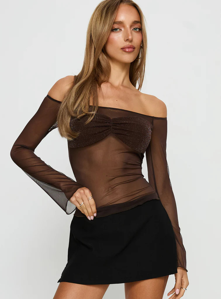 Jahnessa Sheer Long Sleeve Top Chocolate | Princess Polly US
