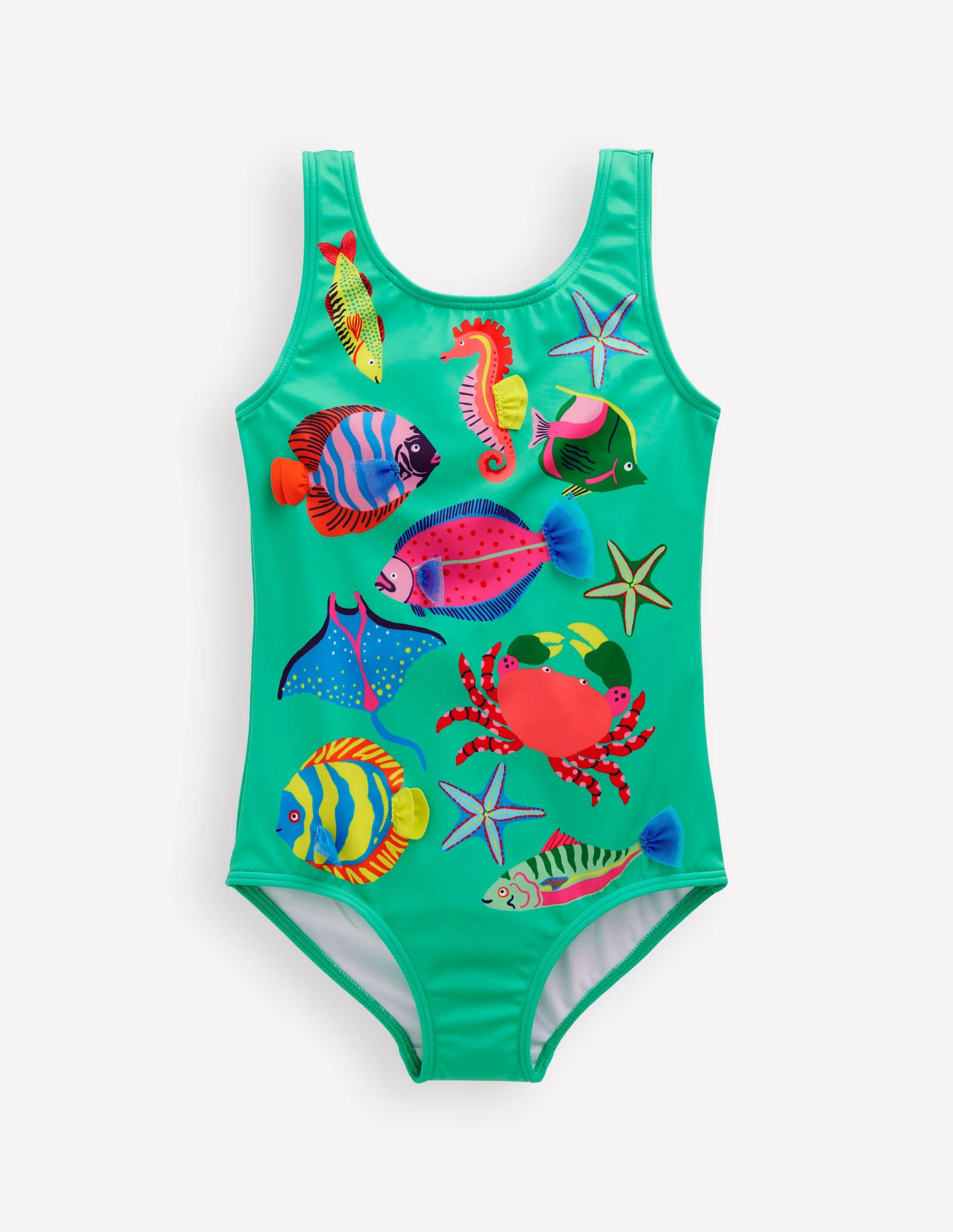 Boden Girls Scoop Back Appliqué Swimsuit in Green | Size 3-4 Years | Boden (US)