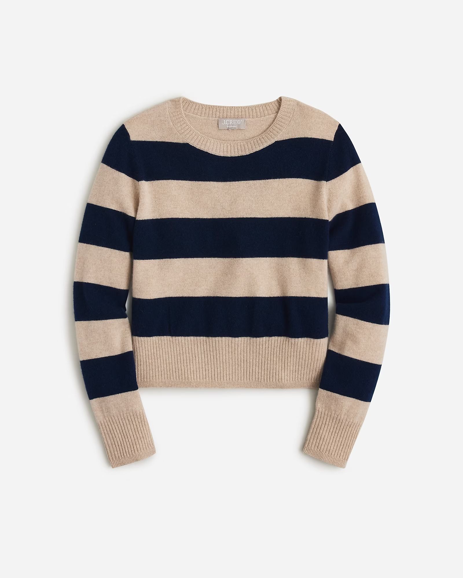 Cropped cashmere crewneck sweater in rugby stripe | J.Crew US