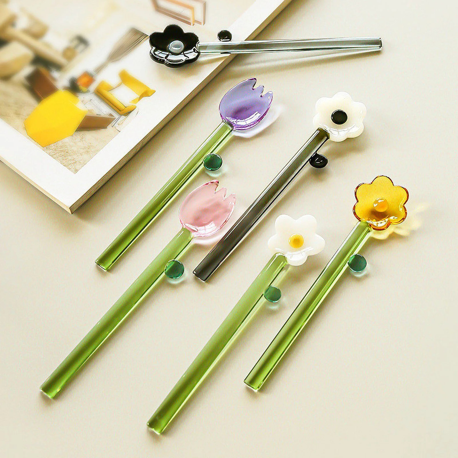 Colorful Sunflower Glass Stirring Rods | Borosilicate Transparent Drink Stirrer Sticks | Long Han... | Walmart (US)