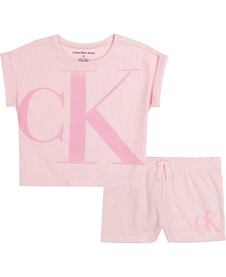 Calvin Klein Little Girls Monogram T-shirt and Shorts, 2 Piece Set & Reviews - Sets & Outfits - K... | Macys (US)
