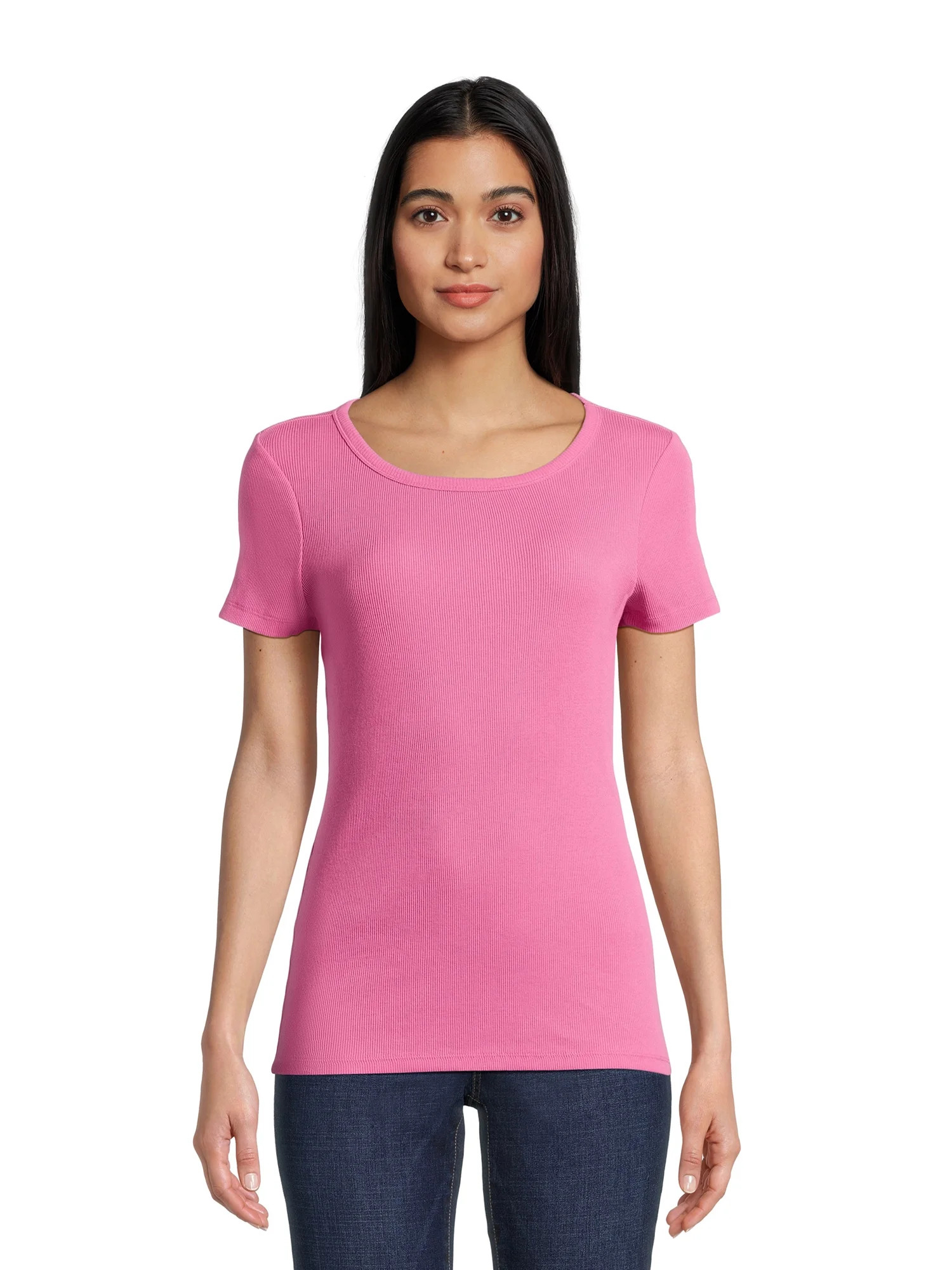 Time and Tru Women’s Rib Tee with Short Sleeves, Available in 1-Pack, Sizes XS-XXXL | Walmart (US)