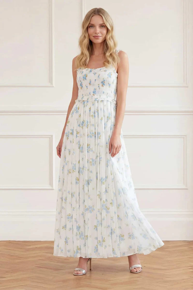 Magnolia Ditsy Chiffon Smocked Cami Ankle Gown | Needle & Thread