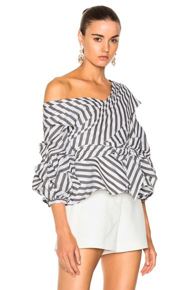 Johanna Ortiz Santa Rosa Cotton Poplin Top in Green, Stripes, White. - size 0 (also in ) | FORWARD by elyse walker