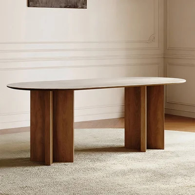 Modern Nut-Brown Oval Solid Wood Dining Table | Wayfair North America