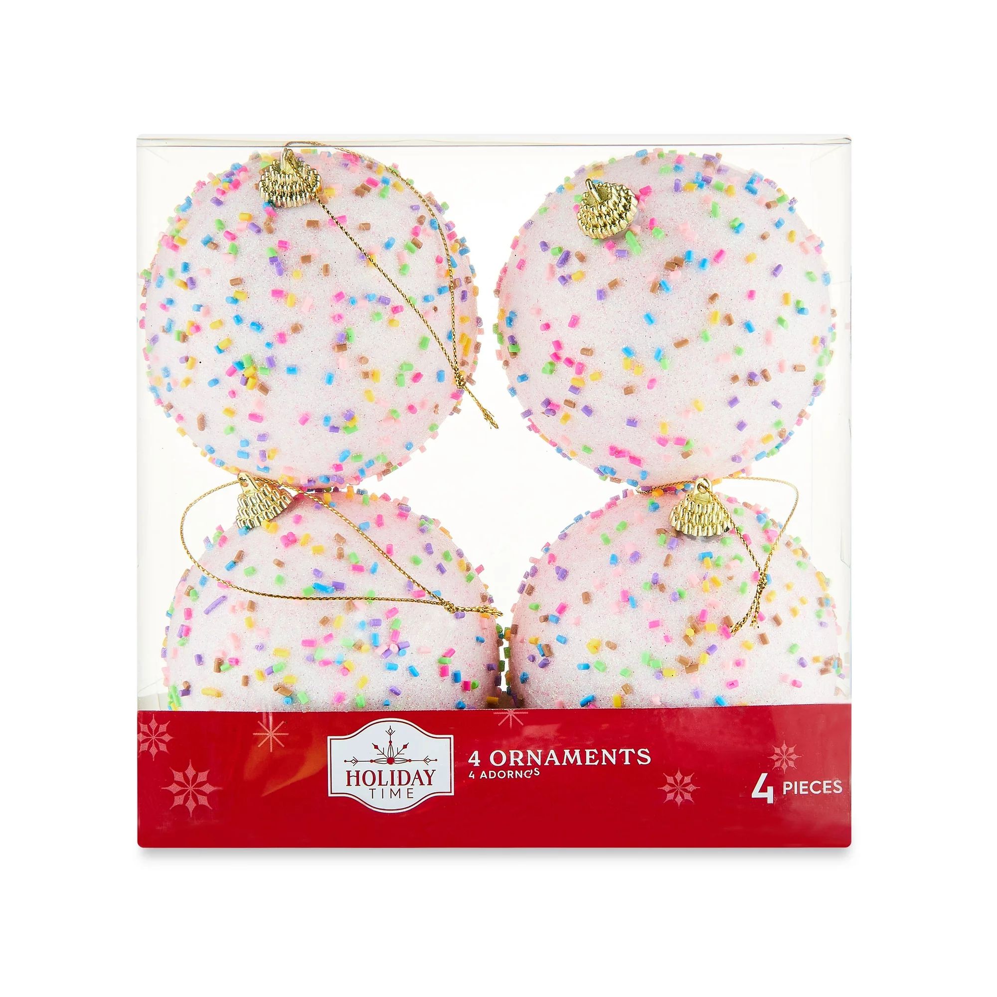 Pink Cake with Candy Sprinkles Christmas Ball Ornament Set, 3.5 in, 4 Count, by Holiday Time | Walmart (US)
