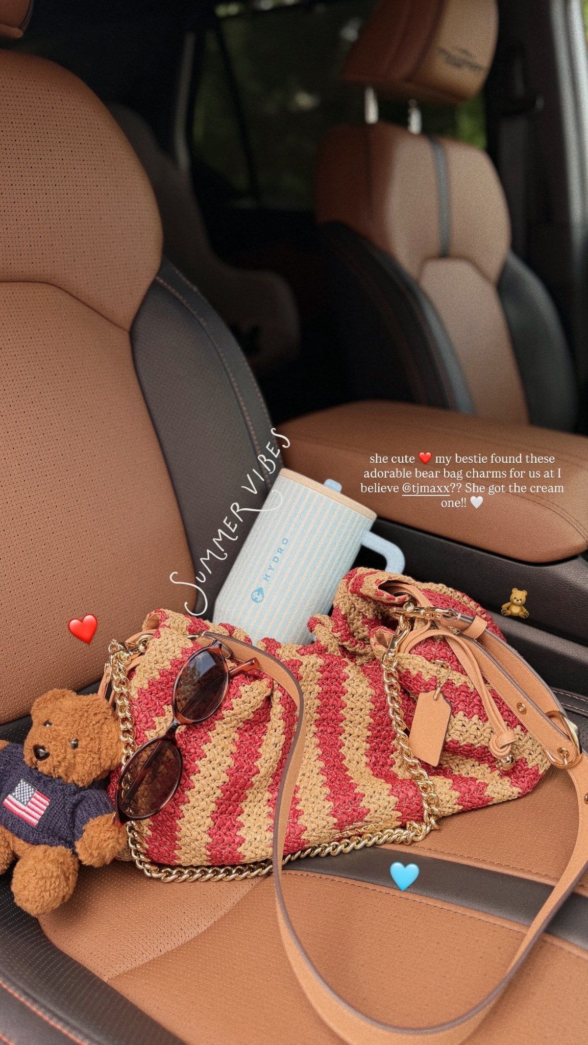 she cute ❤️ my bestie found these adorable bear bag charms for us at I believe @tjmaxx?? She got the cream one!! 🤍 🧸 ❤️ 🩵 @hydrojug @coach