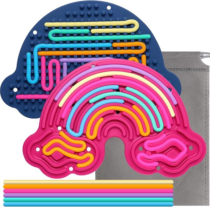 2 Pack Sensory Activity Board Silicone Fidget Toy, Double-Sided Rainbow Sensory Toys for Autism, ... | Amazon (US)