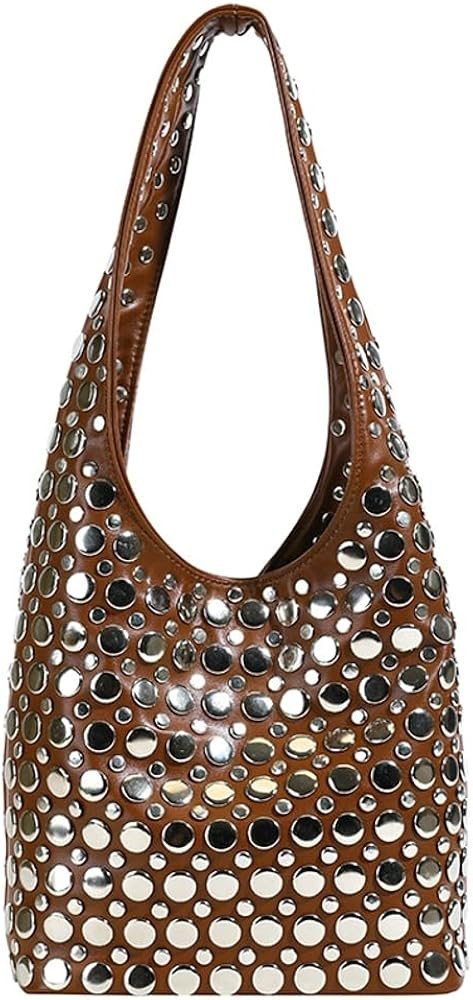 Women's Studded Shoulder Bag Soft PU Leather Y2k 90s Punk Tote Bags Streetwear Underarm Purse Top... | Amazon (US)