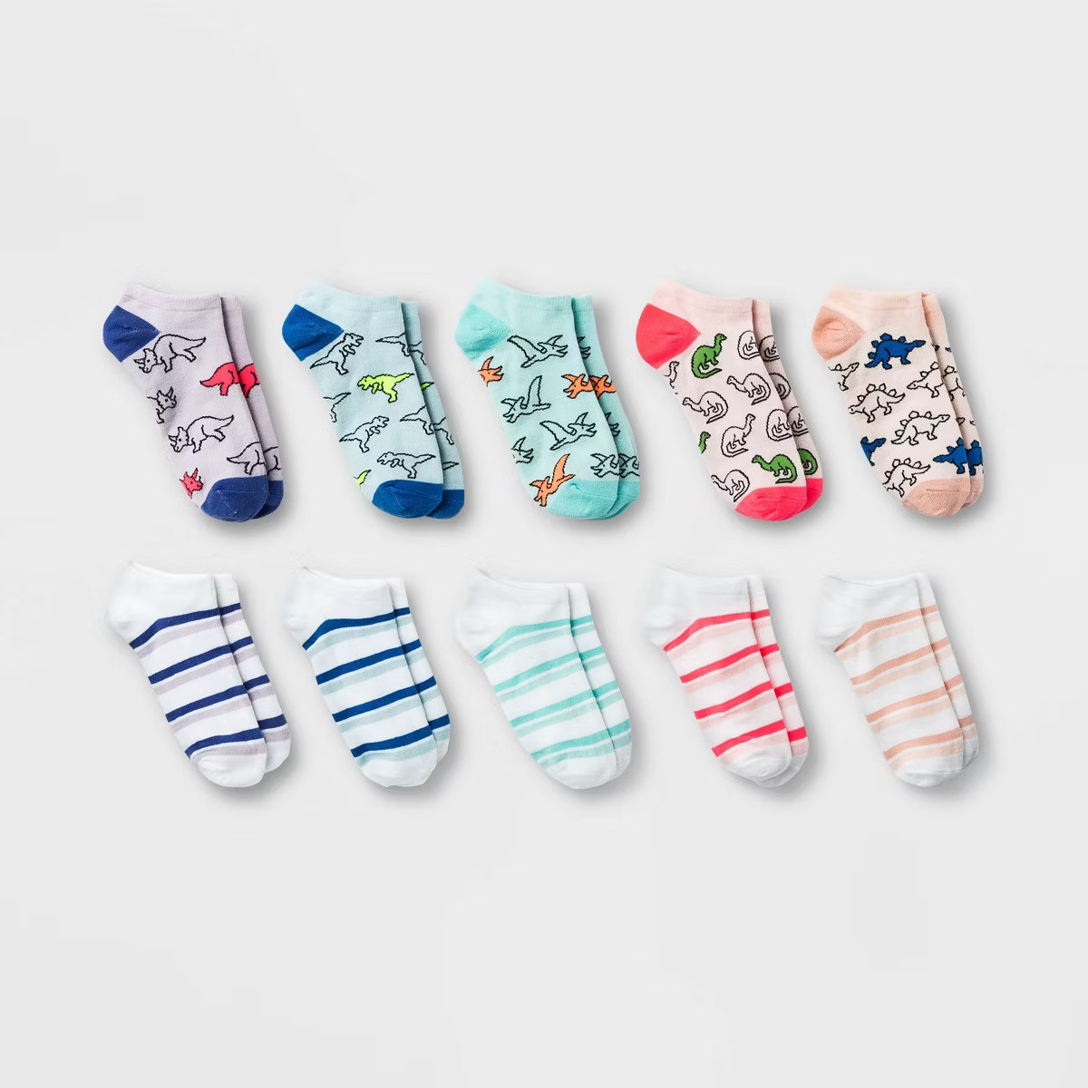 Women's Dinosaurs and Stripes 10pk Low Cut Socks - Xhilaration™ Pink/Blue/Purple 4-10 | Target