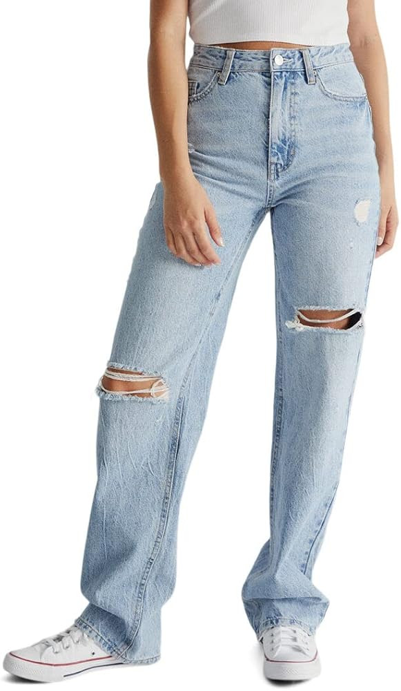 PacSun Women's Eco Light Blue Ripped '90s Boyfriend Jeans | Amazon (US)