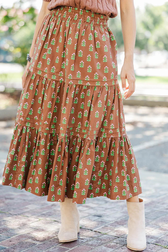 Own The Moment Brown Medallion Maxi Skirt | The Mint Julep Boutique