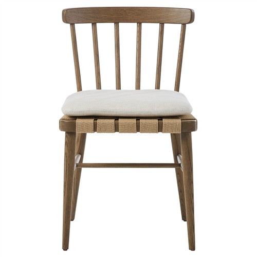 Anne Updated Traditional White Performance Black Oak Windsor Dining Side Chair | Kathy Kuo Home