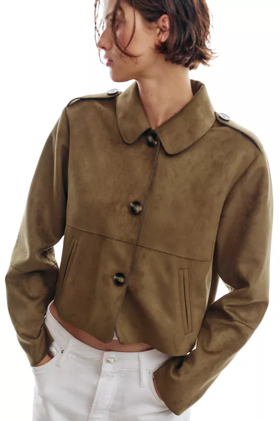 CROPPED FAUX SUEDE JACKET | Zara US