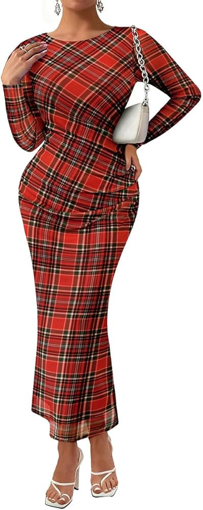 RITERA Plus Size Dresses for Curvy Women Mock Neck Long Sleeve Bodycon Ruched Maxi Fall Dress Coc... | Amazon (US)