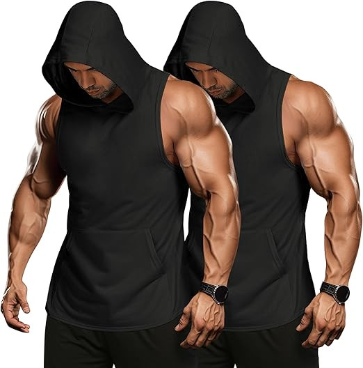 COOFANDY Men's 2 Pack Workout Hooded Tank Tops Bodybuilding Muscle Cut Off T Shirt Sleeveless Gym... | Amazon (US)