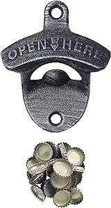 Amazon.com: Antique Silver Magnetic Beer Bottle Opener Wall Mounted with Black Magnetic Cap Catch... | Amazon (US)