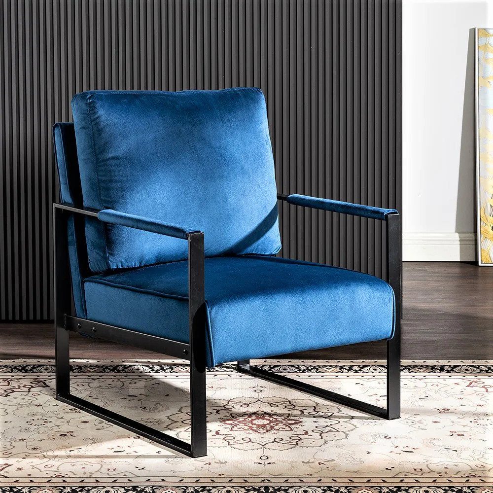 LUXEYARD Classic Mid Century Modern Accent Chair with Durable Square Metal Frame Armchair for Living Room Bedroom Home Office in Plush Velvet | Lowe's