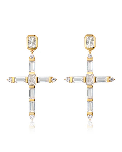The Baguette Cross Earrings- Gold (Ships Mid December) | LUV AJ