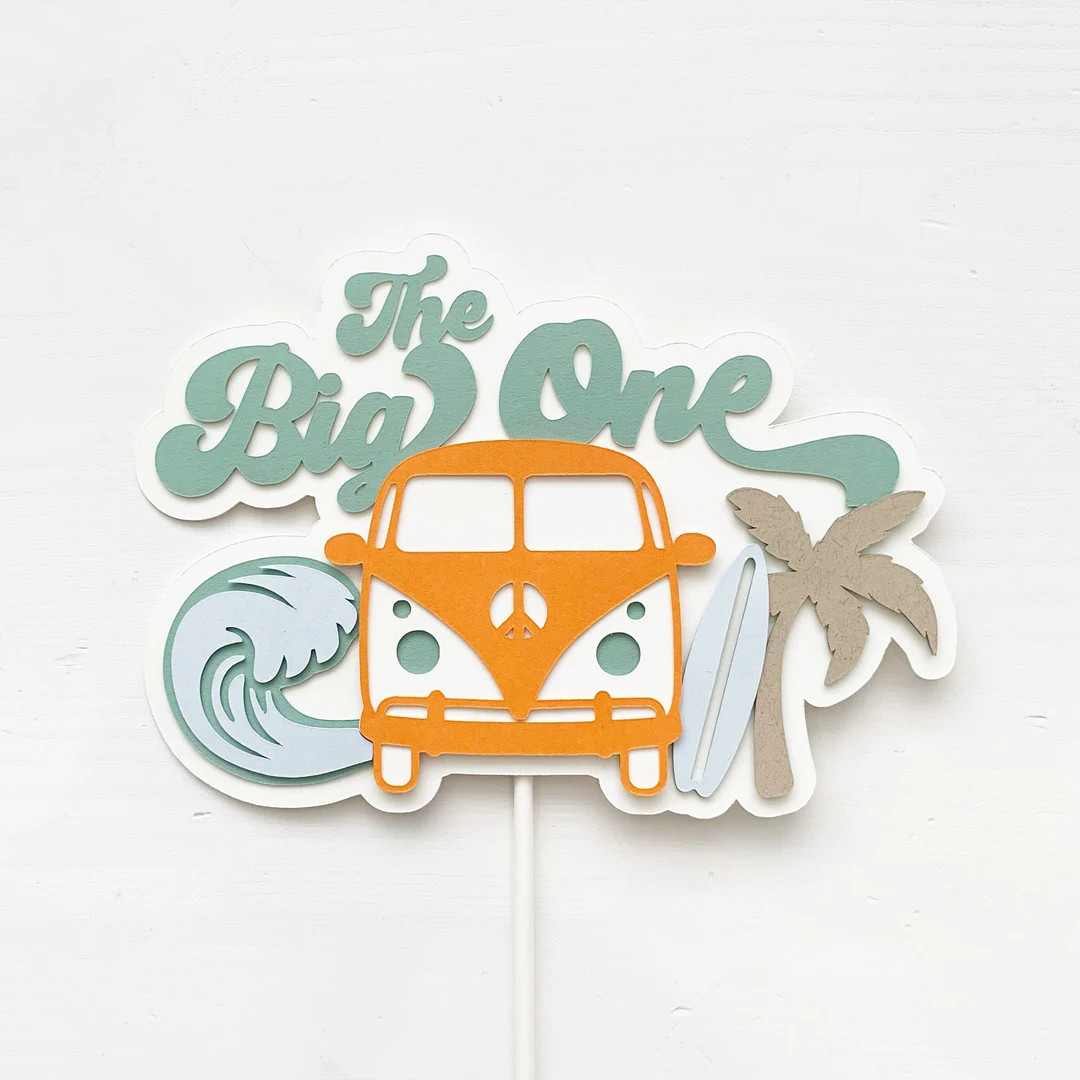 The Big One Surfing Retro Surfing Birthday Cake Topper | Retro Surf Van Surf's Up Orange The Big ... | Etsy (US)