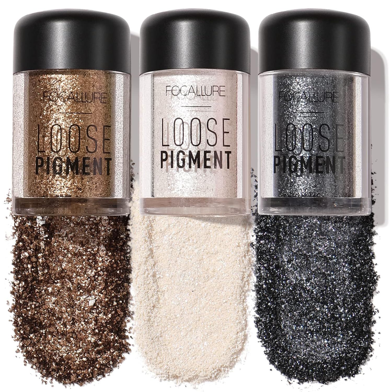 FOCALLURE 3 Pcs Mineral Eyeshadow Pigment,Waterproof Loose Glitter Eyeshadow,Long Lasting Sparkli... | Amazon (US)