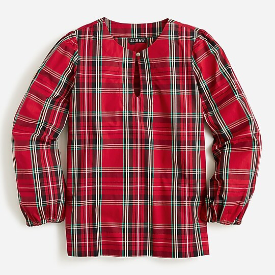 Puff-sleeve poplin top in Good Tidings plaid | J. Crew US